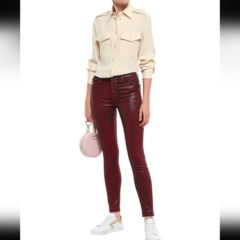 7 For All Mankind Luxe Snakeskin Faux Leather Pants Red Size 18